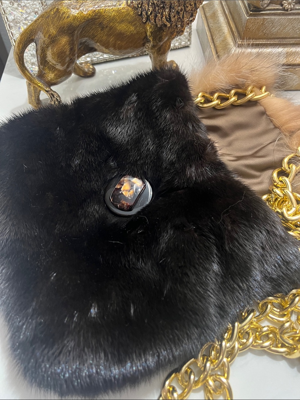 Authentic RANCH MINK with gold chain custom tailored crossbody purse🤩